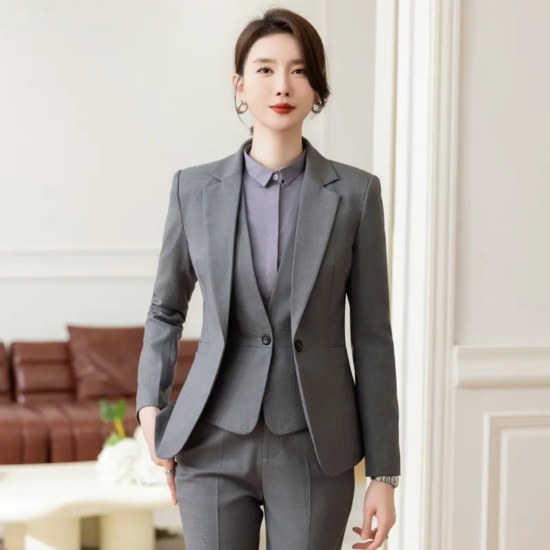 Damen grauer professioneller Anzug mit Mantel für Frühjahr und Herbst neu formale Hotelmanager-Oberall eleganteres Temperament
