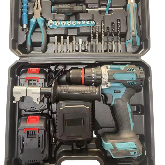 21V Brushless Cordless Drill Set 24Pcs Industrial Grade Power Tool Kit for Construction Use OEM 2.0AH Battery Stainless Steel