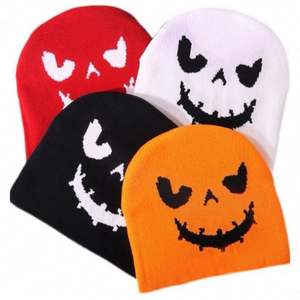 Gorro de punto personalizado de Halloween con diseño de calabaza Y2K a cuadros, con lazos, unisex, para adultos, cómodo, personalizado, para mantener el calor - Product Image 1