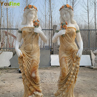 Statue de femme en marbre beige naturel européen YOUFINE avec fleur pour jardin