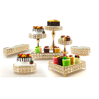 Dibei Ensemble de 8 présentoirs à gâteaux en métal perlé en cristal avec miroir pour fête de mariage
