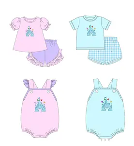 Preorder butik kartun castle princess anak-anak laki-laki perempuan cetak pakaian 2 potong baju monyet balita musim panas baju bayi baru