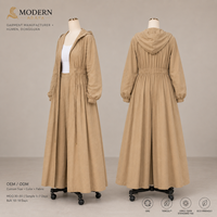 Ensemble pantalon et manteau long à capuche avec cordon de serrage, kaki, léger, décontracté, modeste, tenue coordonnée, personnalisable OEM ODM