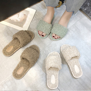 Personnalisé Nouvelle Arrivée Nuit Une Sangle Femmes Moelleux Laine D'agneau Teddy Fourrure Fuzzy Diapositives Pantoufles - Product Image 5