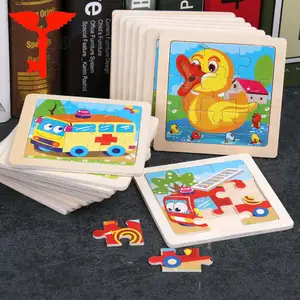 Jouet <span class=keywords><strong>Puzzle</strong></span> en bois pour enfants, éducatif, petite taille, 11x11cm, avec Animal de dessin animé, offre spéciale - Product Image 1