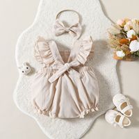Combinaison sans manches pour bébé fille, combinaison de couleur unie, ensemble bandeau pour cheveux, vêtements pour nouveau-né