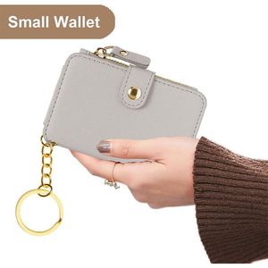 PU Leather Card Holder,RFID-Blocking Keychain Wallet,Zipper Coin Purse <b>Key</b> <b>Ring</b>,Detachable Wrist Strap Multi Slots - Product Image 2