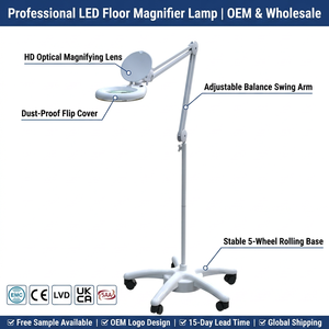 โคมไฟตั้งพื้นปรับระดับได้แบบ OEM พร้อมไฟ LED และขาตั้งแบบหมุนได้ สำหรับช่างเสริมสวย ดูแลผิวหน้า และใช้ในร้านเสริมสวย - Product Image 1