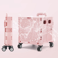 Chariot de Courses Pliant d'Usine, Sacs Organisateur de Rangement pour Chariot, Chariot de Supermarché Montée d'Escalier Pliable en Plastique Rose