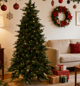 <span class=keywords><strong>Sapin</strong></span> <span class=keywords><strong>de</strong></span> Noël artificiel en pin <span class=keywords><strong>de</strong></span> 2,3 m pré-décoré avec base autoportante, résistant aux intempéries, écologique, pour la maison, les fêtes, l'intérieur et usage commercial - Product Image 1