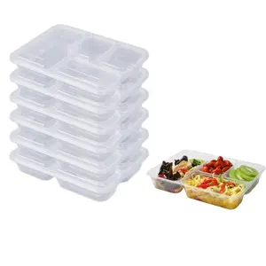 China Wholesale 4 Compartments Disposable Plastic Lunch Box Meal Prep Containers With Lids