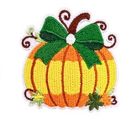 Patch thermocollant décoratif en polyester brodé, motif étoile et citrouille à carreaux colorés, avec nœud papillon, pour vêtements