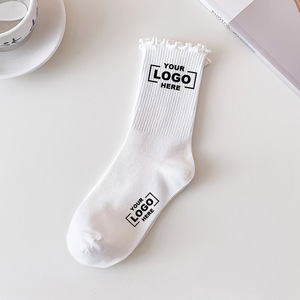 <span class=keywords><strong>Chaussettes</strong></span> mi-mollet en coton à volants pour femme, couleur unie, respirantes, décontractées, <span class=keywords><strong>avec</strong></span> logo personnalisé - Product Image 1