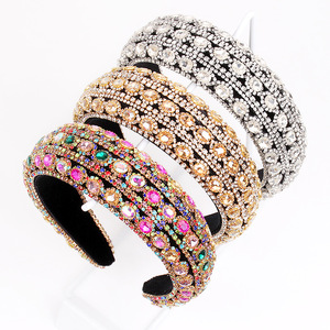 Diadema de Pedrería Hua Liyu, Colorida, Plateada, Verde Champán, Artística, Retro, para Mujer, Hecha a Mano, Banda Ancha para el Cabello - Product Image 1