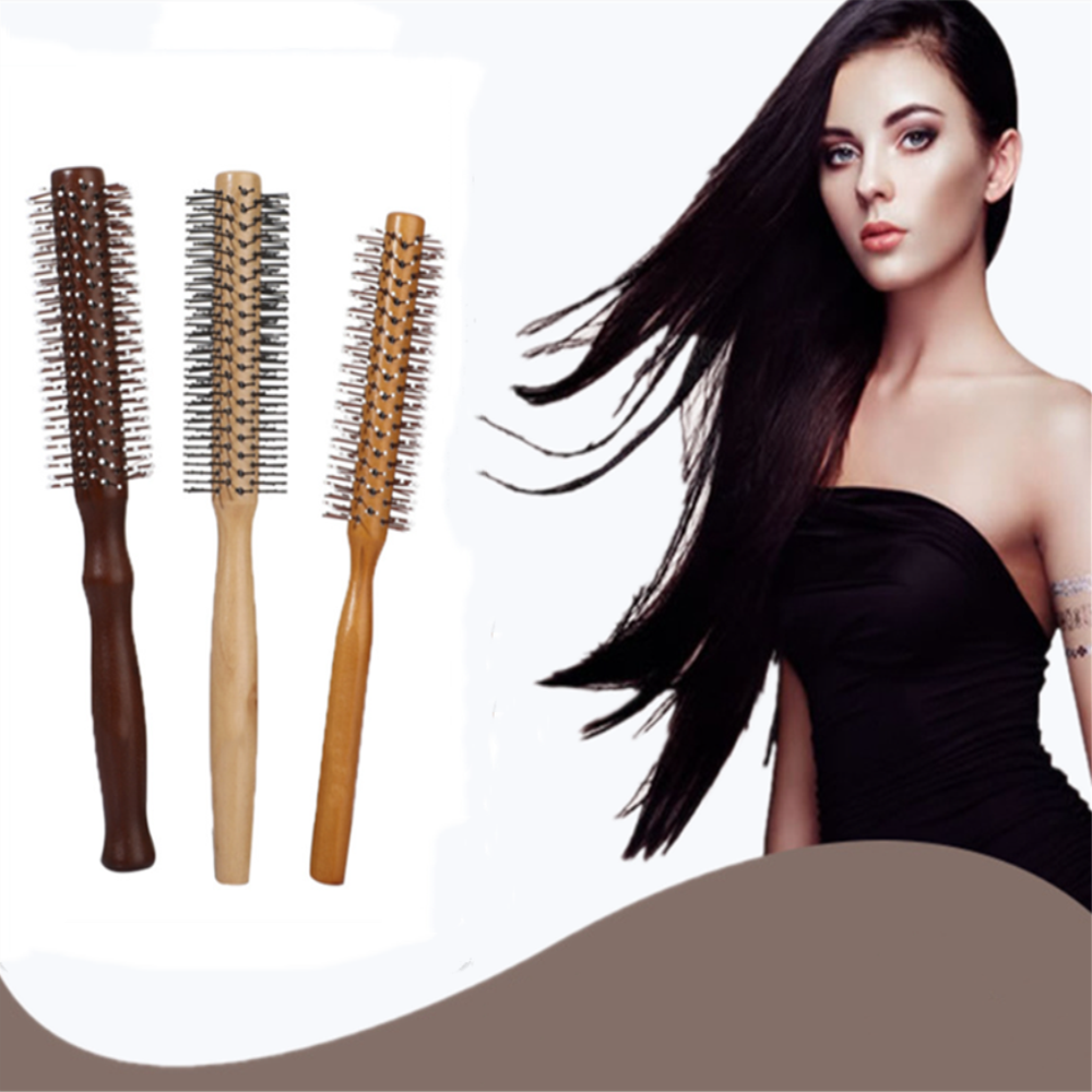 Бесплатная доставка, круглая расческа для волос для женщин, мужчин, девочек, для салона красоты, волнистые кудрявые Инструменты для укладки, деревянная расческа для волос