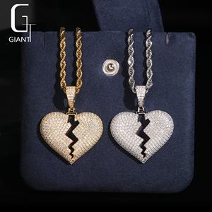 Collar con Colgante de Corazón Roto de Plata de Ley 925 con Moissanita VVS, Estilo Hip Hop, Joyería de <span class=keywords><strong>Moda</strong></span>, Pasa el Test de Diamantes - Product Image 6