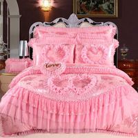 Parure de lit de luxe en coton brodé avec dentelle rose, drap de lit, ensembles de literie de mariage – Vente en gros