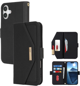 Cartera cruzada con correa de cuero PU negro, tarjetero con ranura para tarjetas, cordón para el hombro y cubierta de espejo de 6.3 pulgadas - Product Image 1