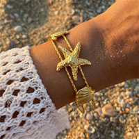 Bracelets ouverts CUMAI en acier inoxydable plaqué or, thème océan, étoile de mer, coquillage, conque, soleil, tortue, méduse, pour femmes