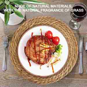 Natural Hand-Woven 10" 12" Cattail Placemats Rustic Braided Wicker Table <b>Mats</b> Farmhouse Weave Place <b>Mats</b> <b>Plates</b> - Product Image 4