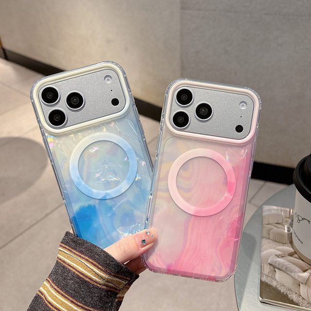 Fashion Design IMD Gradient Color Magnetic Case for iPhone 17 Pro Max 14 15 16 Pro Shockproof Protection Phone Cover for Ladies