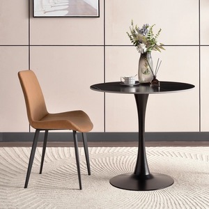 Chaise de salle à manger rembourrée moderne en cuir marron avec pieds noirs pour la maison ou le bureau - Product Image 3