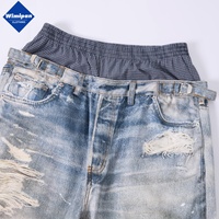 Pantalon droit décontracté en denim texturé à double taille style Côte Ouest Printemps-Été