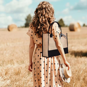 도매 저렴한 맞춤형 로고 레터 친환경 방수 재사용 가능한 선물 가방 초대형 주트 린넨 토트백 여행용 - Product Image 4