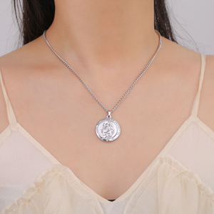Collana con ciondolo tondo San Cristopher classica <span class=keywords><strong>catenina</strong></span> con amuleto religioso ci protegge gioielli in acciaio inossidabile - Product Image 4