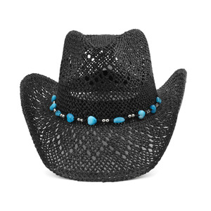 Sombrero <span class=keywords><strong>de</strong></span> vaquero occidental <span class=keywords><strong>de</strong></span> cuero calado estilo bohemio con rayas, <span class=keywords><strong>de</strong></span> ala ancha, para playa, <span class=keywords><strong>de</strong></span> verano, con protección solar, transfronterizo - Product Image 2