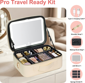 Estuche de <span class=keywords><strong>Maquillaje</strong></span> OBOX de Gran Capacidad, Maleta de Cosméticos Vacía para Viaje, Organizador de <span class=keywords><strong>Maquillaje</strong></span> con Espejo y Luz LED - Product Image 2