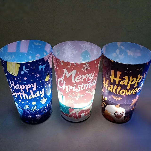 2025 New Design Christmas Liquid-activated LED Cup for Drinks Led Water Cocktail Light Cup Illuminated Plastic LED Cup