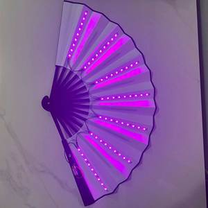 33cm LED Large Rave Folding <b>Hand</b> <b>Fans</b> with Bamboo Ribs and White or Black Fabric Battery Included - Product Image 4