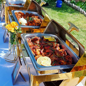 ถาดอุ่นอาหารทองคำหรูหรา ขนาด 9 ลิตร ถาดอุ่นอาหารทรงสี่เหลี่ยมผืนผ้าขนาดใหญ่แบบม้วนฝาปิด สำหรับโรงแรมและร้านอาหาร - Product Image 3