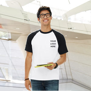 사용자 정의 로고 도매 투톤 티셔츠 라글란 슬리브 캐주얼 패치 워크 화이트 코튼 패브릭 빈 컬러 블록 티셔츠 남성 - Product Image 2