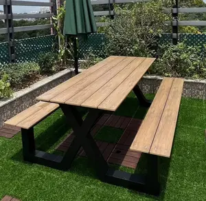 Открытый пластиковый деревянный столик для сидения, садовая мебель, набор, наружный Деревянный алюминиевый стол для пикника и скамейка в парке