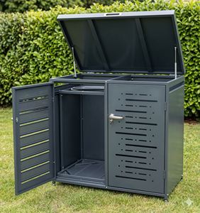 Bac <span class=keywords><strong>de</strong></span> Rangement en Acier Galvanisé Grande Capacité, <span class=keywords><strong>Abri</strong></span> Ignifuge pour <span class=keywords><strong>Poubelle</strong></span> avec Double Porte pour Usage Commercial Extérieur - Product Image 1
