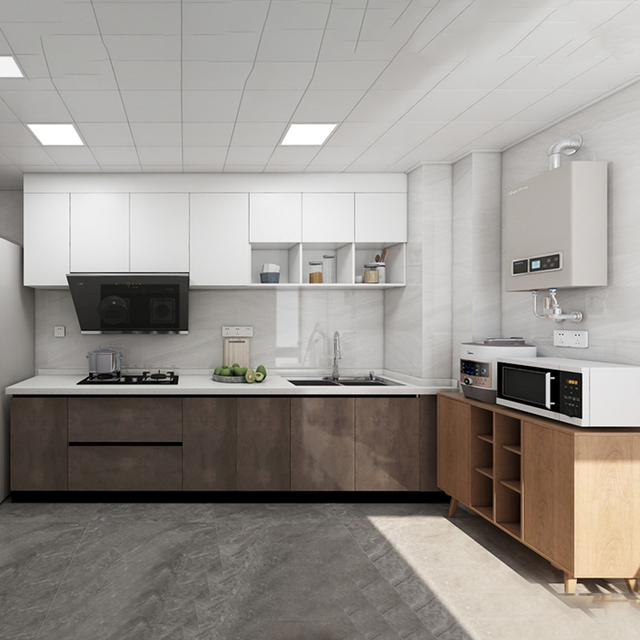 Modern Smart Modular Kitchen Island Cabinets with Artificial Marble Countertop and Faucet for Custom Villa Design