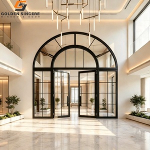 ประตูกระจกบานเฟี้ยมคู่แบบโค้ง โครงอะลูมิเนียมสีดำ GS Luxury Villa พร้อมบานกระจกด้านบน - Product Image 4