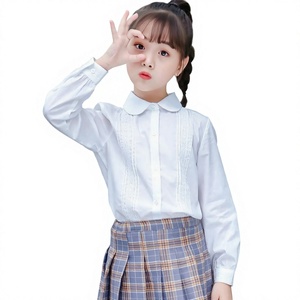 Chemisier d'uniforme scolaire en coton blanc pour filles, manches longues, bordure en dentelle, chemise d'école primaire pour enfants - Product Image 4