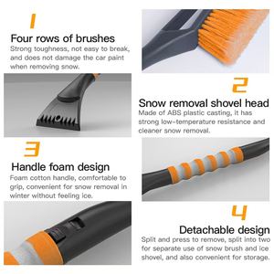 Sikat salju mobil pengikis es sikat salju sikat salju es pengikis Kombo busa sikat salju mobil Oranye sikat salju musim dingin alat penghilang salju - Product Image 4