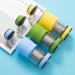 Colorful Glass Tea Water Separation Bottle Clear Small Mouth Leak-Proof Glass Tea Tumbler For Office