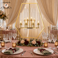 Candélabre en métal hexagonal doré ANNIELU à 10 bras, porte-bougie en tube acrylique, centre de table pour mariage, banquet, décoration d'événements