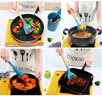 Ensemble d'ustensiles de cuisine en silicone 12 pièces avec manches en bois - Outils de cuisson écologiques