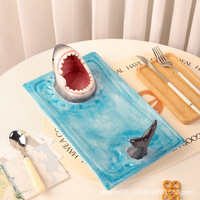 Assiette en porcelaine amusante en forme de requin à grande bouche, plat japonais pour sushis et raviolis avec saucière, vaisselle durable pour fêtes et restaurants