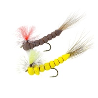 Prix d'usine, 4 pièces par boîte, mouches artificielles en mousse bionique, mouches sèches Mayfly nouées à la main avec 8 hameçons #   Ensemble de leurres à mouches avec hameçons barbelés et plumes naturelles