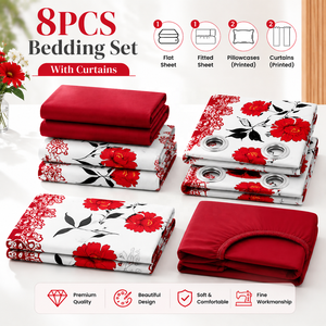 En stock : Ensemble de draps 8 pièces avec rideaux, taille King, drap plat et drap-housse, <span class=keywords><strong>literie</strong></span> de luxe de bonne qualité - Product Image 1