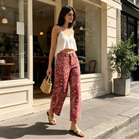 Jean baggy taille mi-haute pour femme, motif floral patchwork, style Y2K, coupe boyfriend, longueur cheville, 98% coton