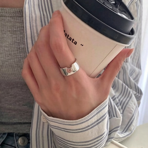 S925 Sterling Silver Irregular <b>Open</b> <b>Ring</b> Geometric Wide Band Minimalist Design For Women Everyday Wear - Product Image 5