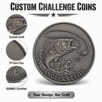 Pièce de monnaie promotionnelle en alliage de zinc, design pêche moderne poli, émail souple, relief 3D, pour cadeau d'entreprise ou pièce de défi